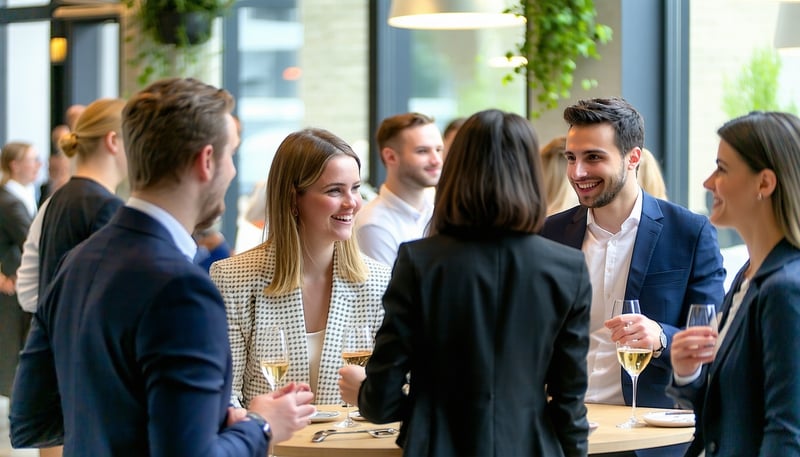 Young professionals networking at an Aperinetwork event in Luxembourg