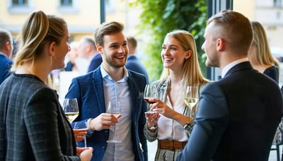 Young professionals networking at an Aperinetwork event in Luxembourg